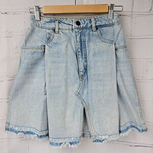 Alexander Wang Skirt Retro Y2K Style Womens 26 Denim A-Line Frayed Front Slit